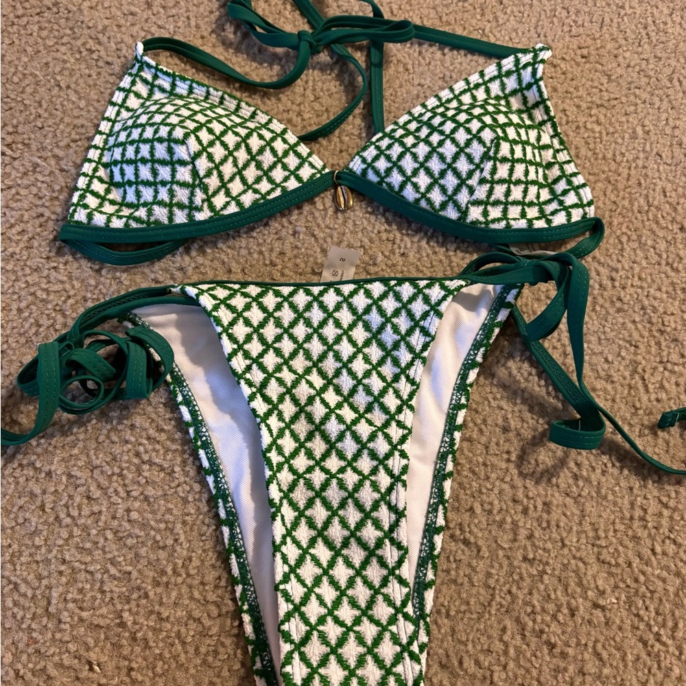 Green and White Bikini Set